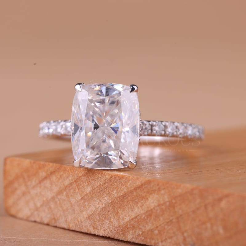 1.50CT Elongated Cushion Cut Pave Setting Engagement Ring