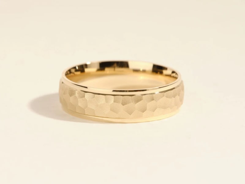 6MM Solid Gold Hammered Dome Men's Wedding Band
