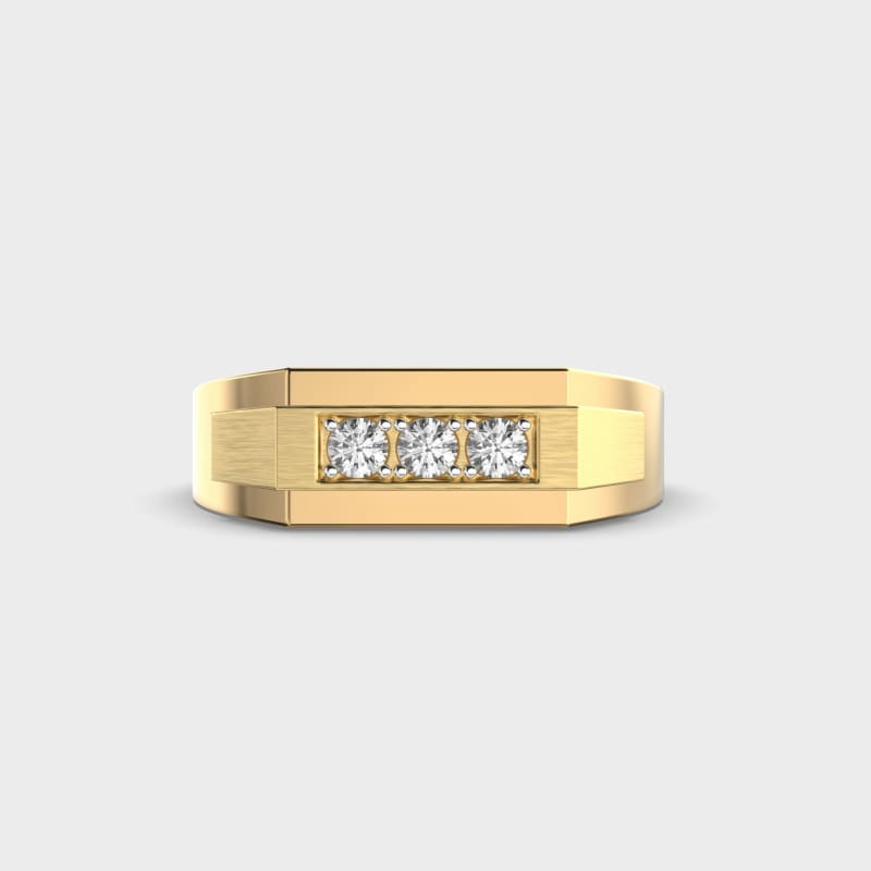Round Cut Three Stone Unique Men's Ring Designs In Gold