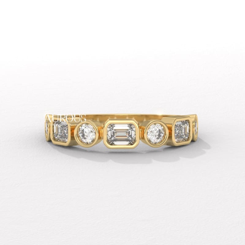 Emerald & Round Diamond Half Eternity Wedding Band