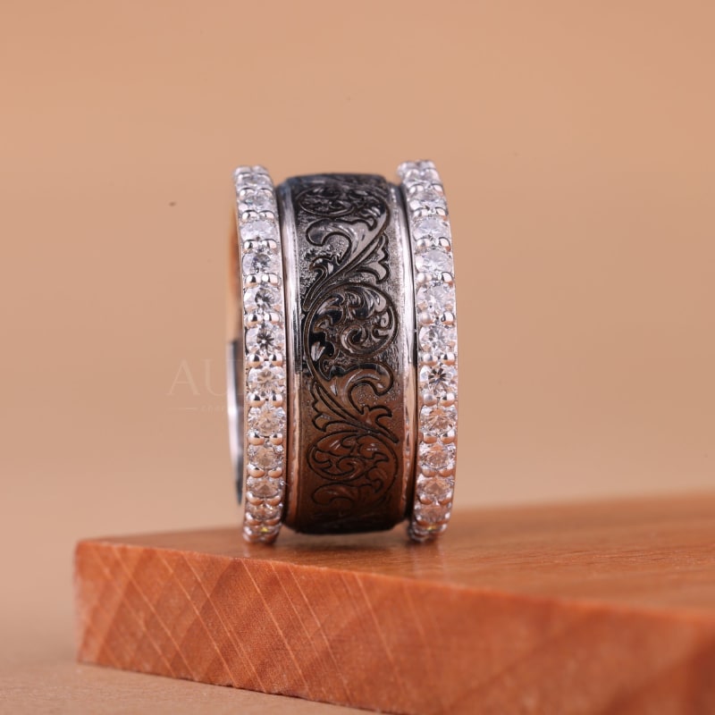 Round Cut Diamond Vintage Inspired Art Deco Wedding Ring
