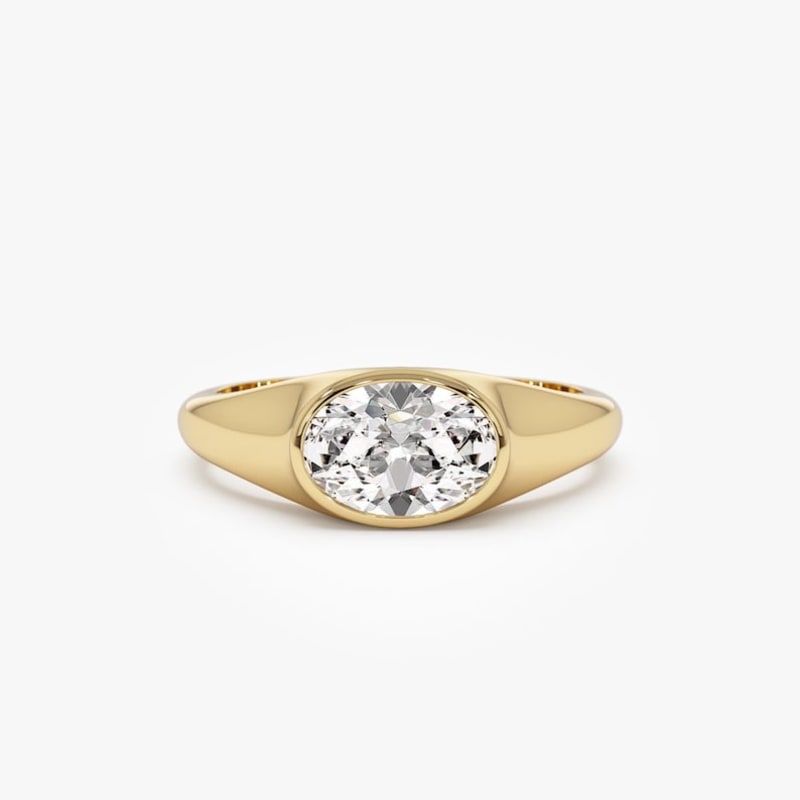 1.0CT East-West Oval Diamond Bezel Setting Solitaire Engagement Ring