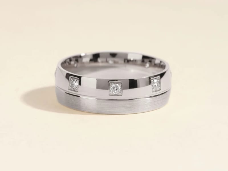 2.0MM Round Cut Flush Setting Men's Wedding Band