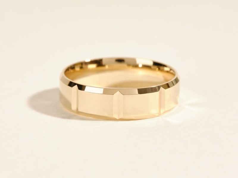 6MM Block Design Men's Gold Wedding Band For Him