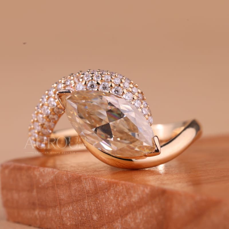 1.50CT East-West Marquise Cut Unique Cluster Engagement Ring