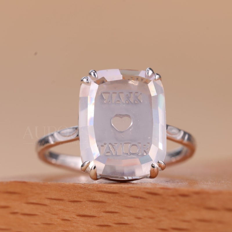 4.50CT Elongated Cushion Portrait Cut Unique Engraved Solitaire Ring