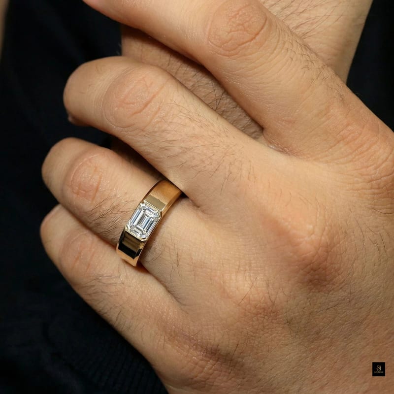 Men's Flush Set Emerald Cut Diamond Signet Band RG1105