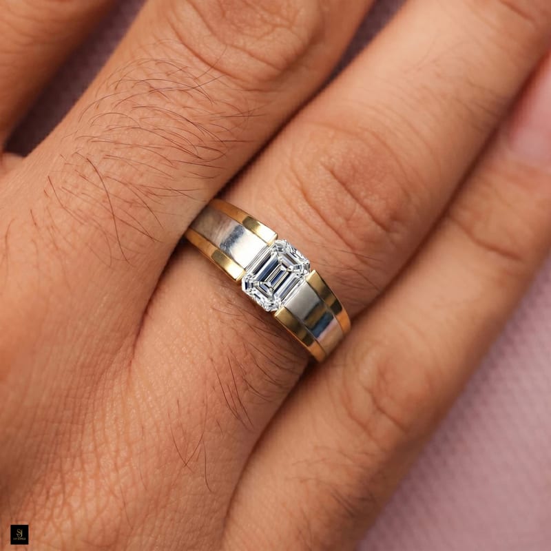 Men's Luxury Bezel Emerald Cut Gold Wedding Ring RG1144