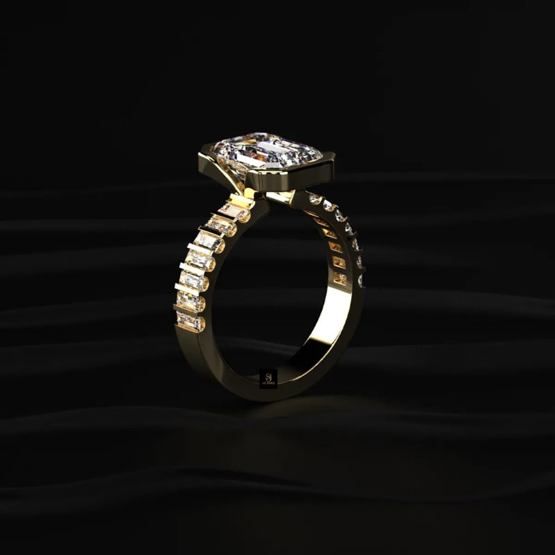 Radiant Cut Bezel Framed Solitaire Engagement Ring RG1175