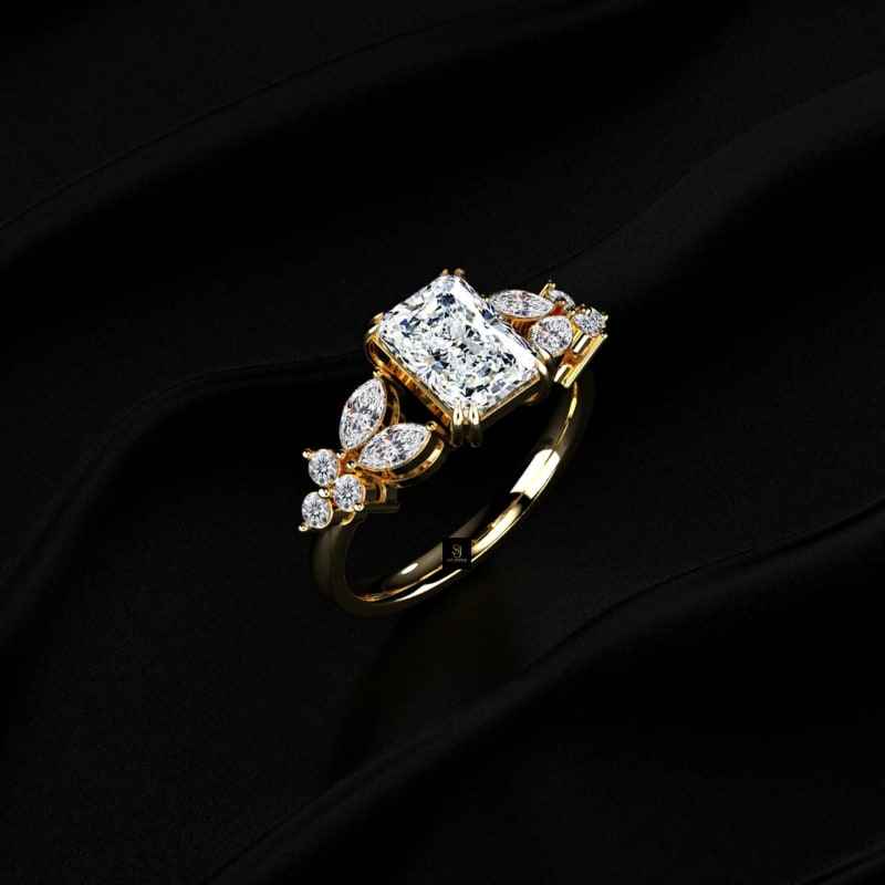 Radiant Cut Cluster Botanical Accent Diamond Ring RG1324