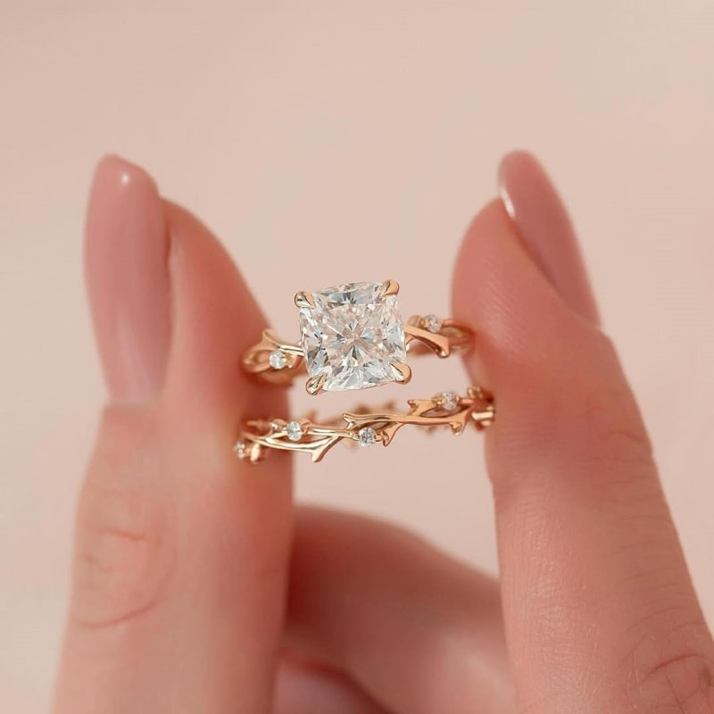 Antique 3.06 Ct Cushion Cut Moissanite Ring Set