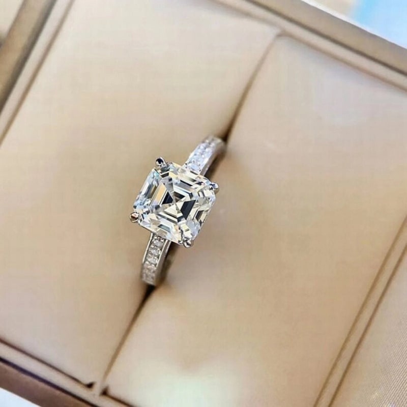 Art Deco 8.0 Mm Asscher Cut Moissanite Solitaire