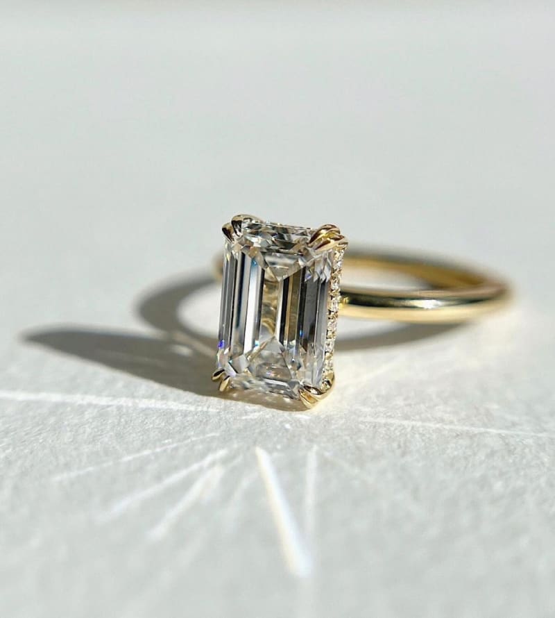 Engagement Ring 3.42 Tc Elongated Emerald Cut Moissanite Wedding Ring Handm