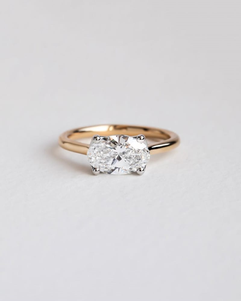 Unique 1.75 Ct East West Oval Cut Lab Grown Diamond Ring 14k Solid Gold Two