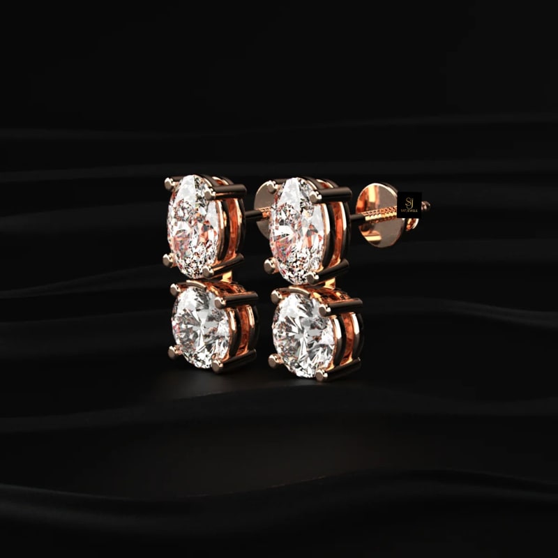 Double Oval Cut Diamond Cluster Stud Earrings ST1052