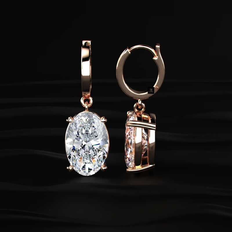 Oval Cut Solitaire Diamond Huggie Dangle Earrings ST1054