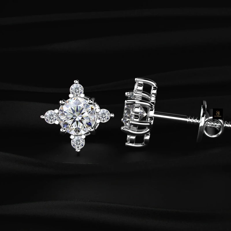 Celestial Starburst Round Diamond Stud Earrings ST1080