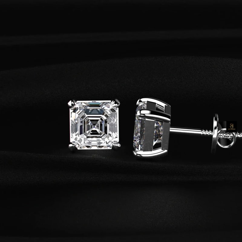 Radiant Cut Modern Basket Diamond Studs ST1093