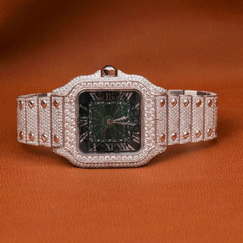 Cartier Santos Sunburst Emerald Green Dial Stainless Steel C-129