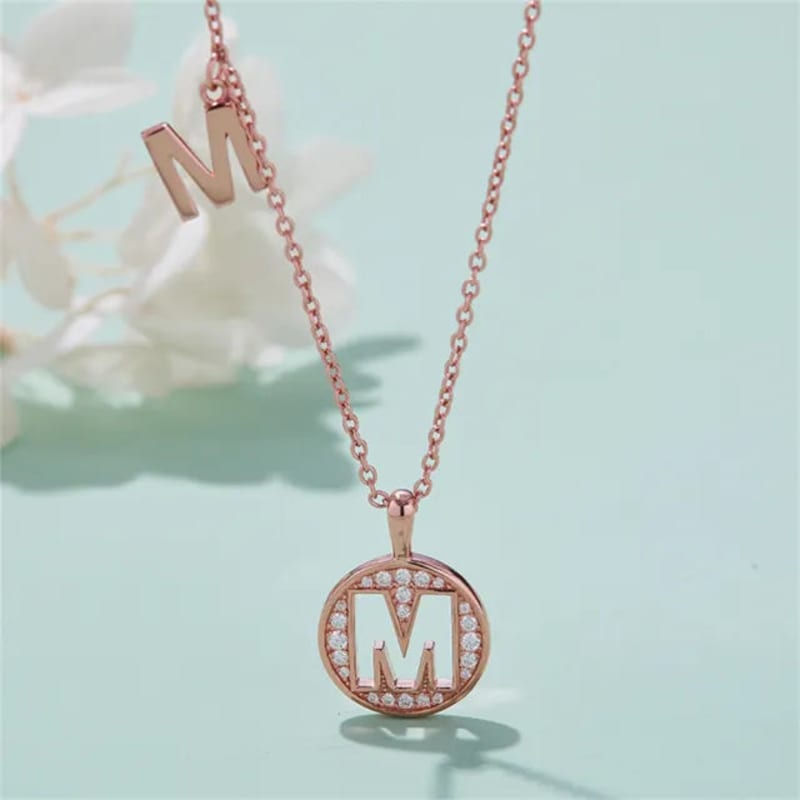 - M - Letter Moissanite Diamond Necklace for Women