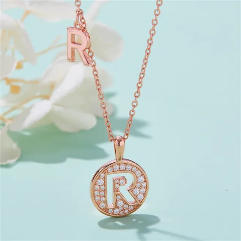 - R - Letter Moissanite Diamond Necklace for Women