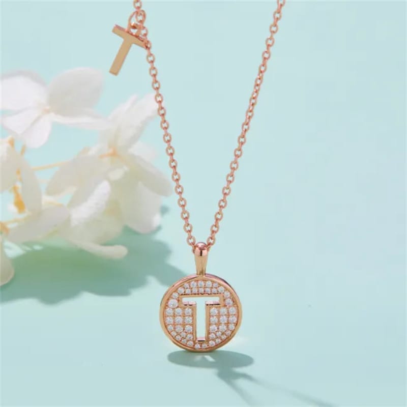 - T - Letter Moissanite Diamond Necklace for Women