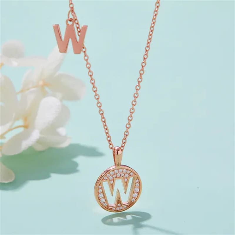 - W - Letter Moissanite Diamond Necklace for Women