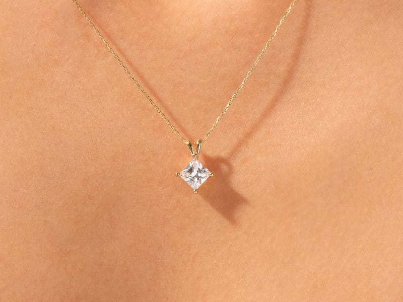 Princess Cut Moissanite Solitaire Diamond Pendant Necklace