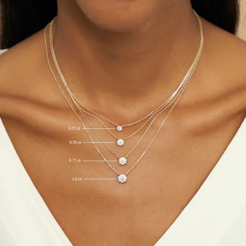 0.25-1.0ct Round Brilliant Cut Solitaire Moissanite Diamond Necklace