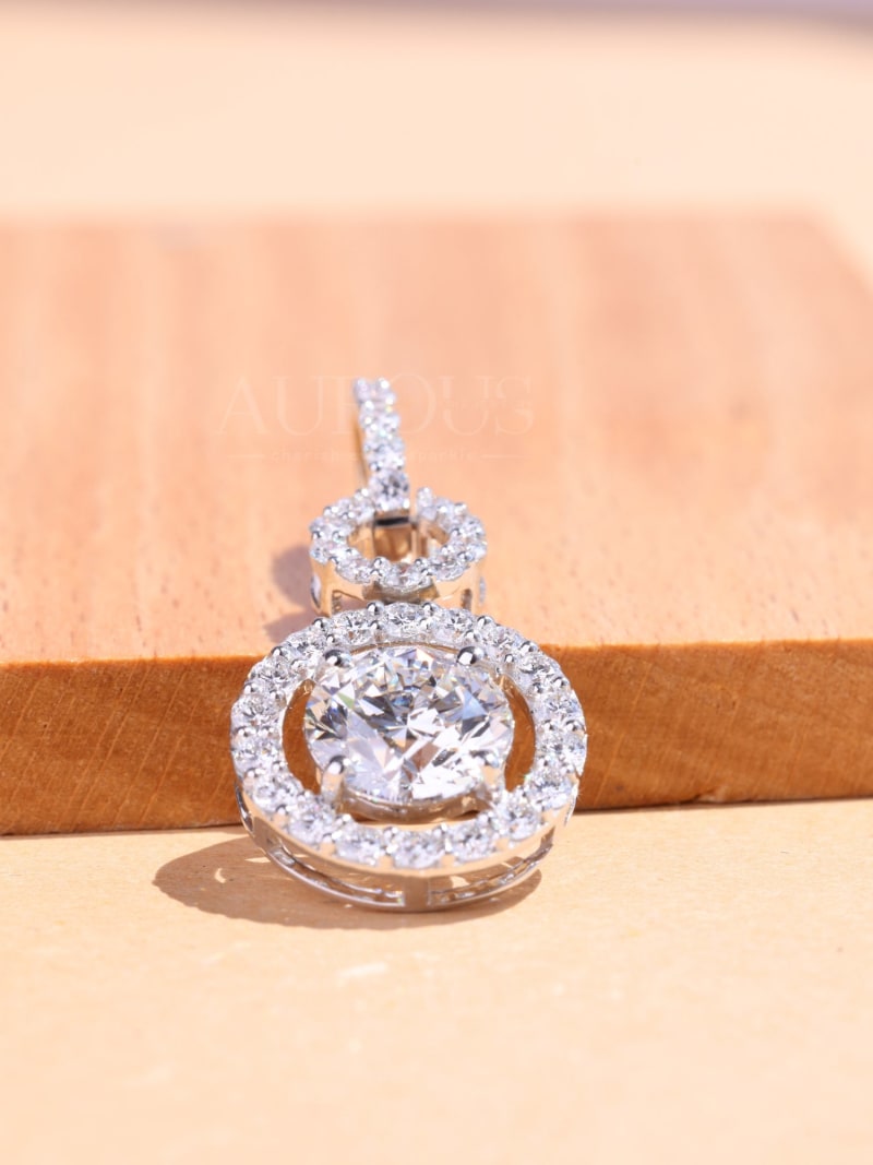 Round Cut Halo Cluster Diamond Moissanite Pendant Necklace
