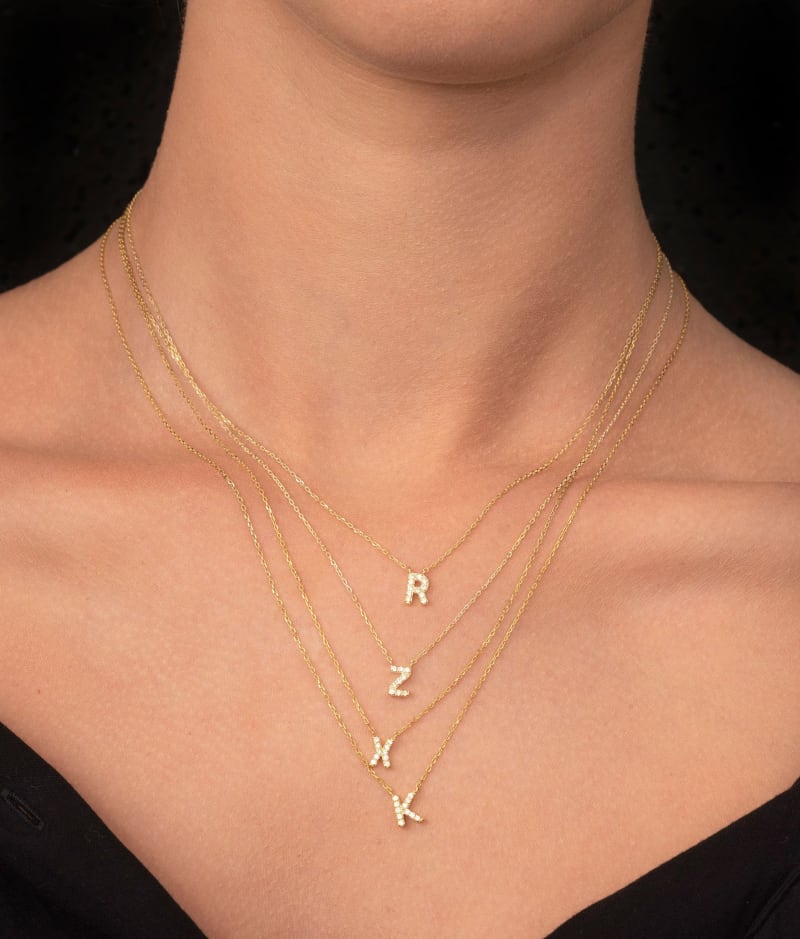 Set Of 4 Letter Diamond Moissanite Necklace for Her