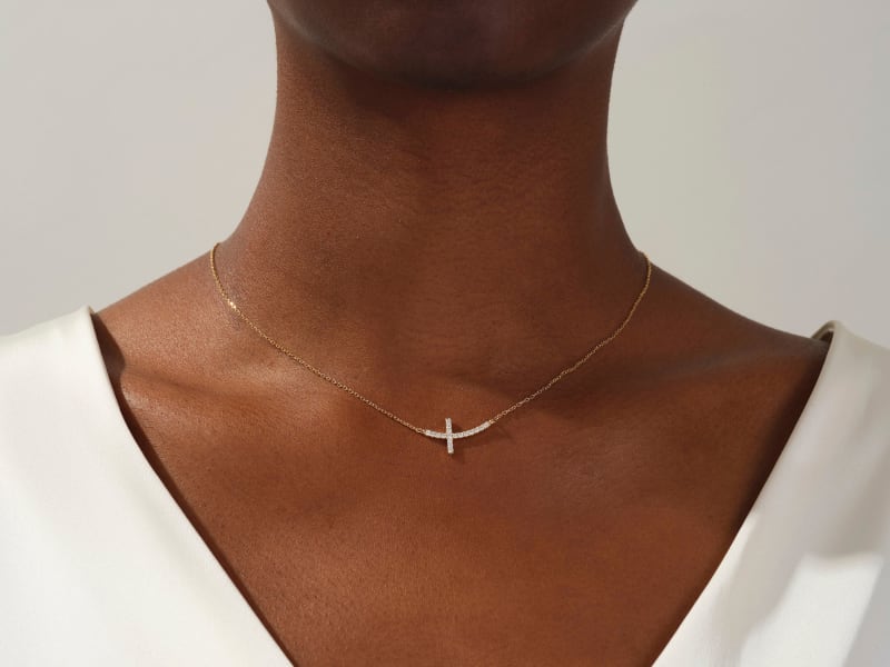 Sideways Cross Diamond Moissanite Necklace for Women