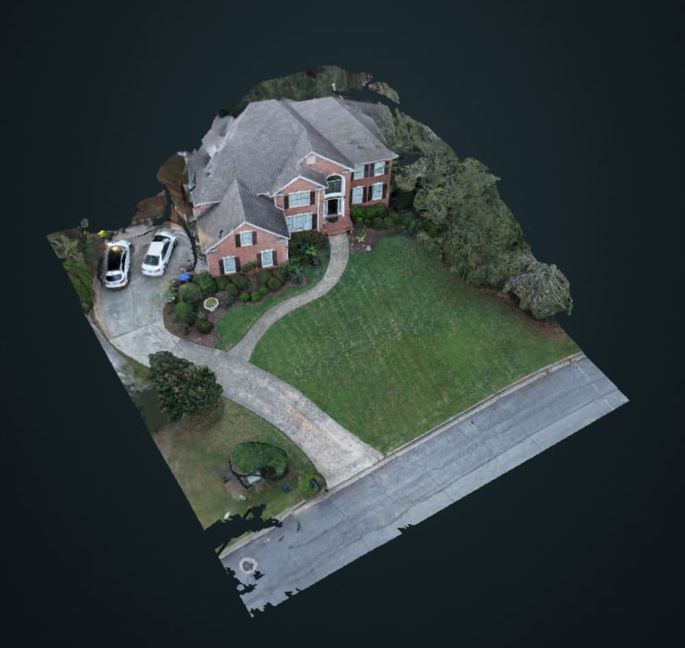 Aerial point-cloud model on a black background