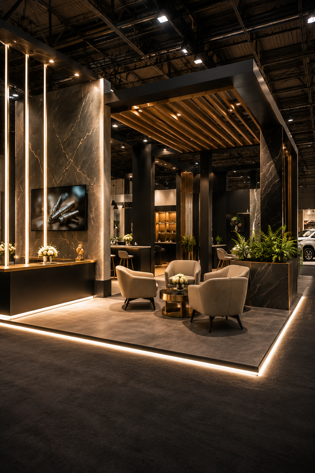 Luxury exhibition stand with architectural lighting
