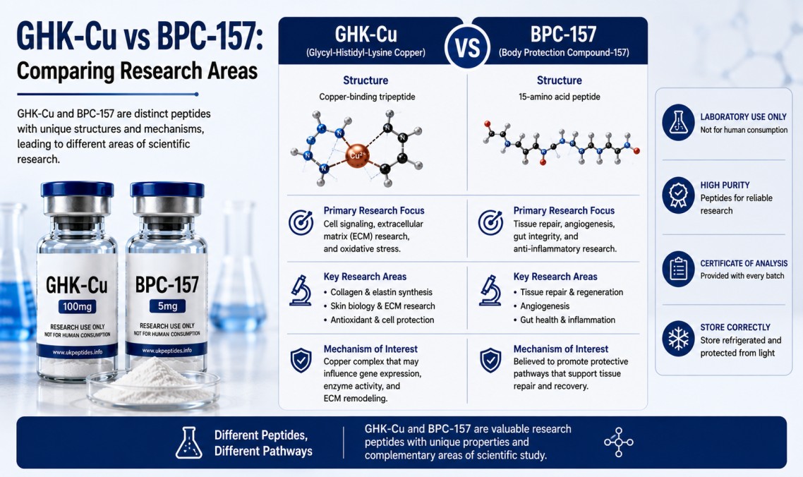 Buy GHK_CU and BPC 157 | GHK-Cu vs BPC-157: Research Areas Compared