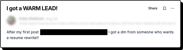 Member post: after my first post I got a DM from someone who wants a resume rewrite.