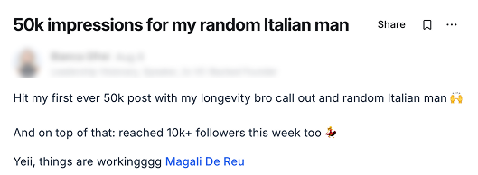 Member post: hit my first ever 50k post and reached 10k+ followers this week too.