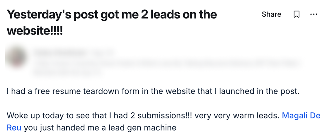Member post: yesterday's post got me 2 leads on the website, very warm leads.