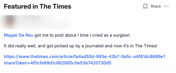 Client post: Magali got me to post about the time I cried as a surgeon, a journalist picked it up and now it is in The Times.