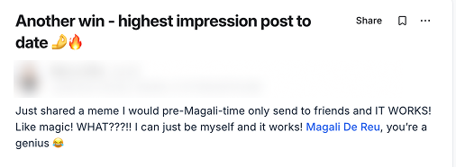 Member post: highest impression post to date, I can be myself and it works.