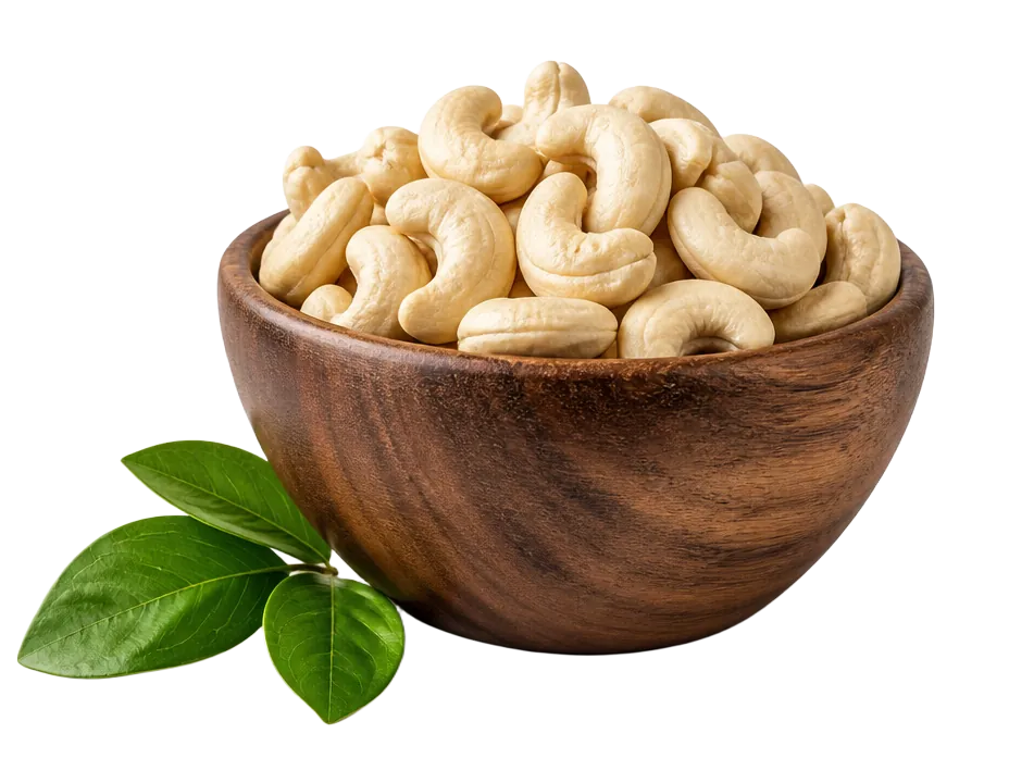 Rustic bowl of whole cashews highlighting raw natural texture