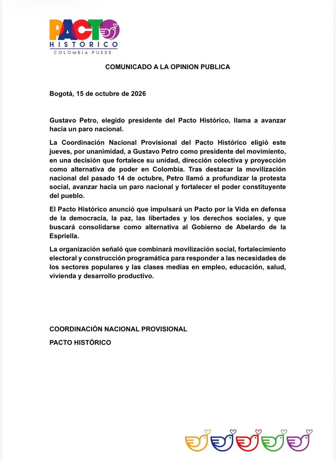 Comunicado Pacto Histórico