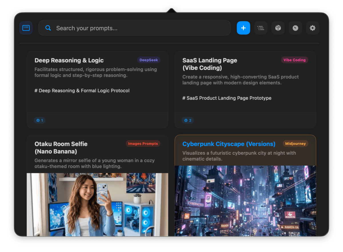 Prompty - Gallery grid view showing image results