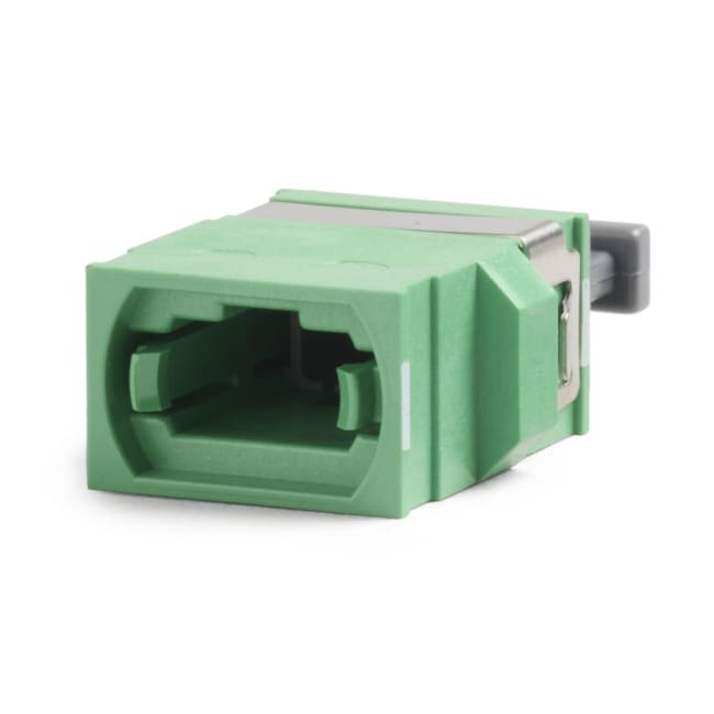 MPO adapter/kobling, 12/24-fibers motsatt styrespor, grønn, 2 støvplugger
