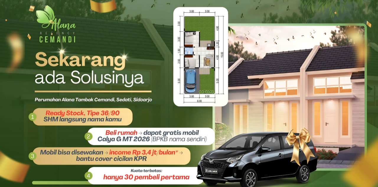 Beli Rumah Free 1 Mobil Calya, Cemandi - Sidoarjo
