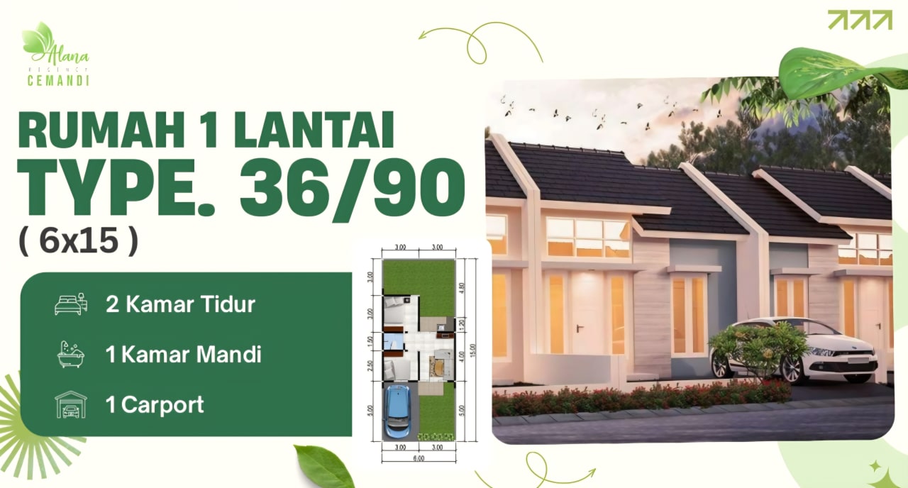 Rumah Murah Di Sidoarjo Luasan 6×15 (36/90), Cemandi - Sidoarjo