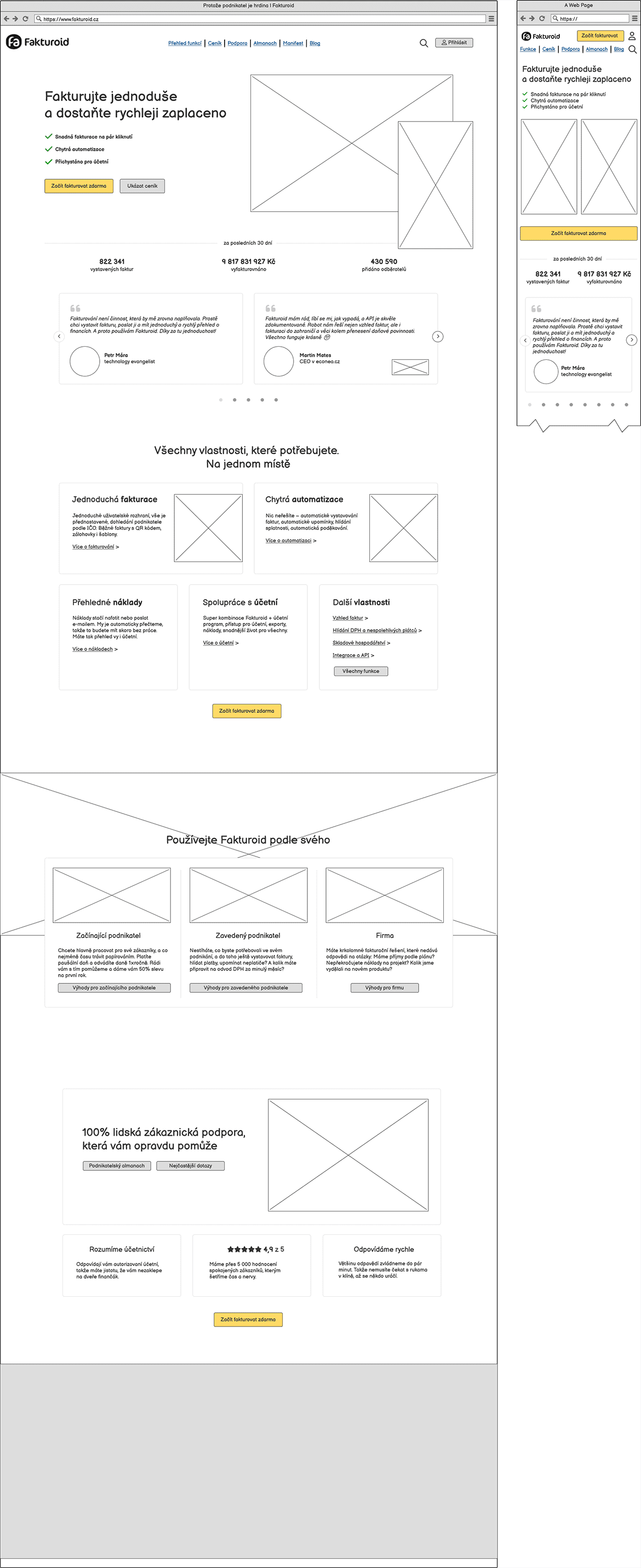 Nově navržená homepage fakturoidu - wireframe