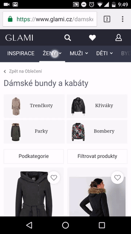 Scrollovací navigace na glami.cz