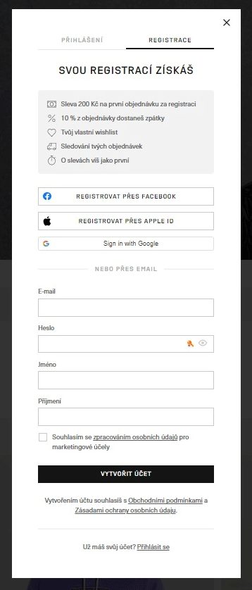Footshop-registrace