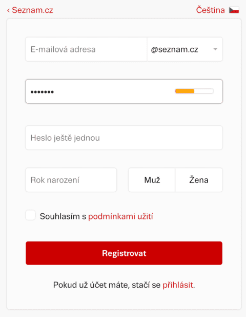 Indikátor síly hesla na seznamu